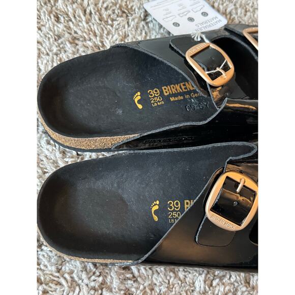 NWT Birkenstock 39 Arizona Big Buckle High Shine Sandals in Black - Picture 5 of 7